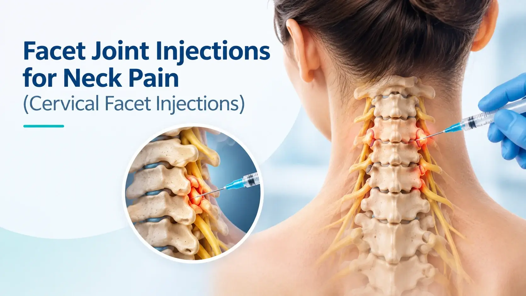 Illustration of a cervical facet joint injection for neck pain