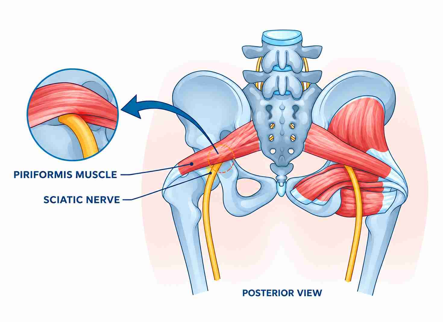 Piriformis Syndrome Illustration with the help of Digram Piriformis Syndrome Illustration with the help of Digram