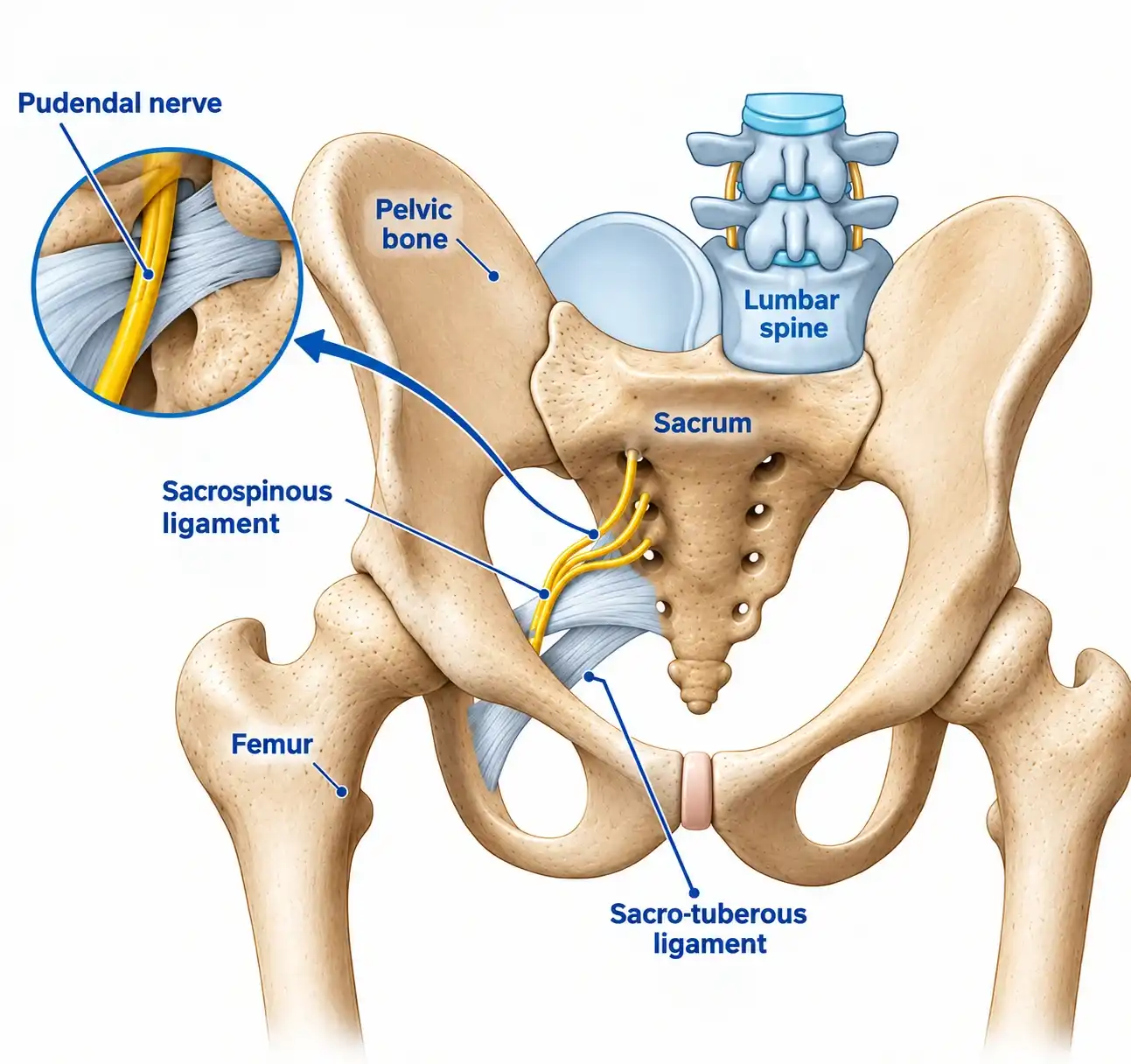 Pudendal Neuralgia Explanation with the iilustrative digram at renew skin & health clinic Pudendal Neuralgia Explanation with the iilustrative digram at renew skin & health clinic